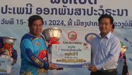 ເຮືອໄກທອງ ກອງບັນຊາການທະຫານແຂວງ ບໍລິຄຳໄຊ ຄອງແຊມປີທີ 2 ປະເພດ 50-55 ສີພາຍ ໃນງານບຸນຊ່ວງເຮືອປະຈຳປີ 2024